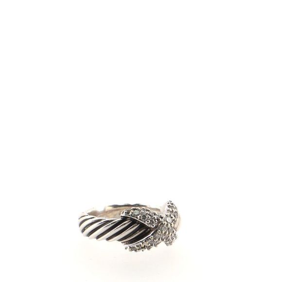 David Yurman Cable X Ring Sterling Silver with 18k White Gold and Diamonds - - Picture 2 of 5